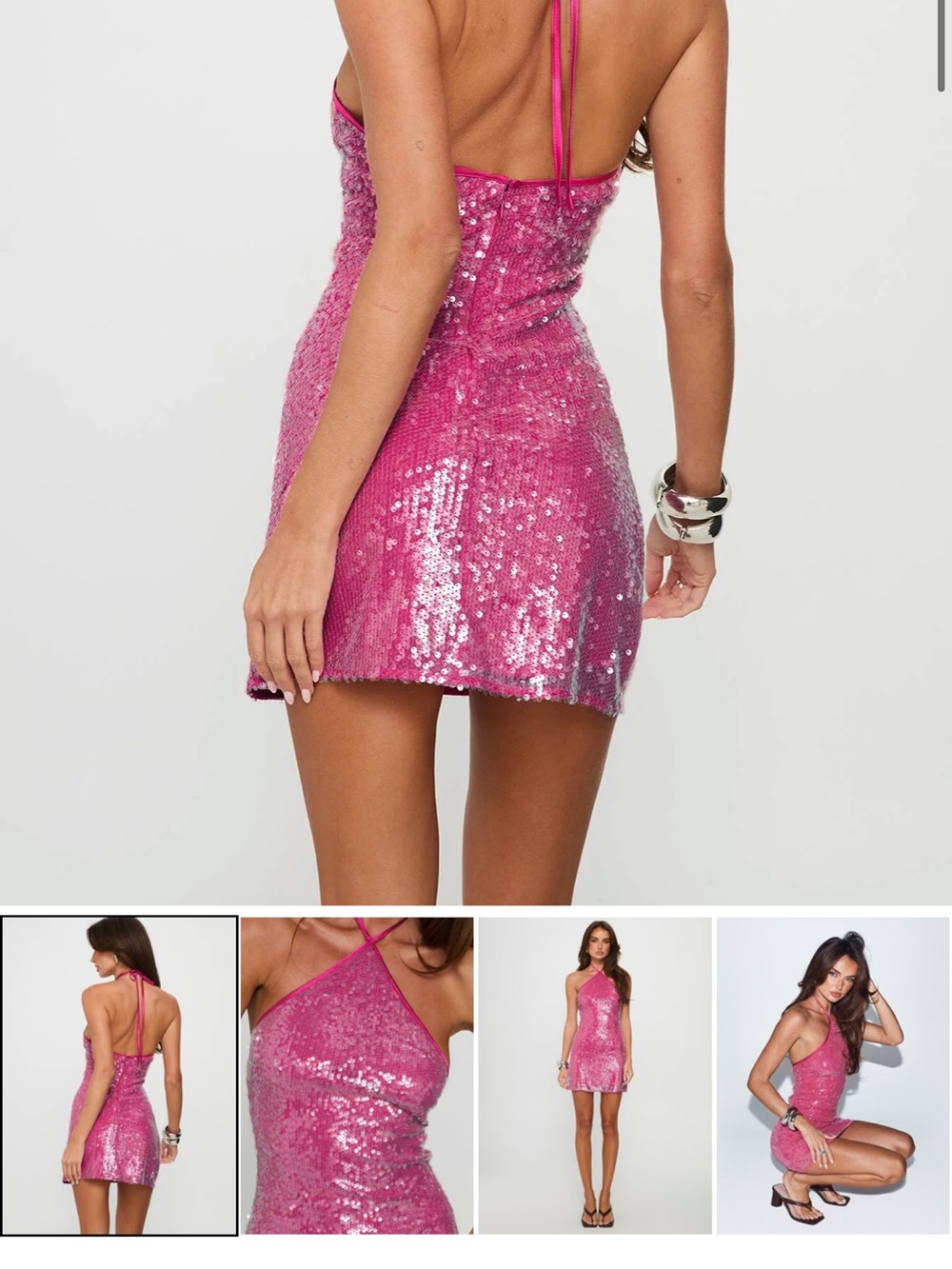 Pink Sequin Halter Mini Dress - Picture 3 of 3